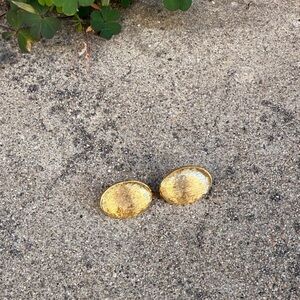 Vintage Gold Metal Oval Clip On Earrings